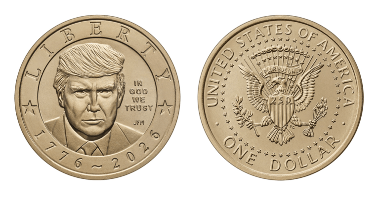 Photo of $1 Trump gold coins, released by Treasury Secretary Scott Bessent.