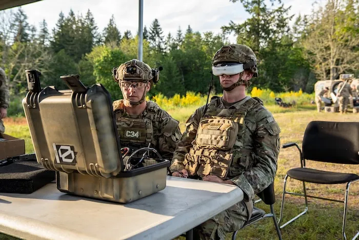 Soldiers using drones