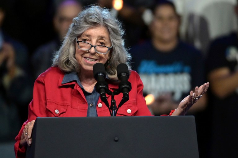 Rep. Dina Titus (D-NV) speaks before a campaign appearance.