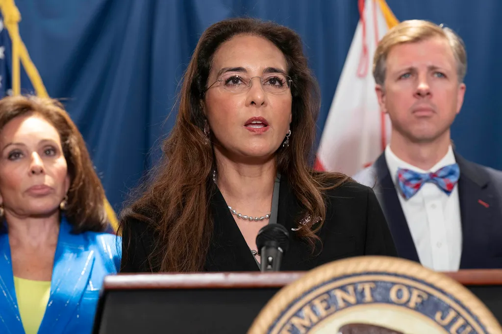 Assistant Attorney General for Civil Rights Harmeet Dhillon speaks during a news conference.