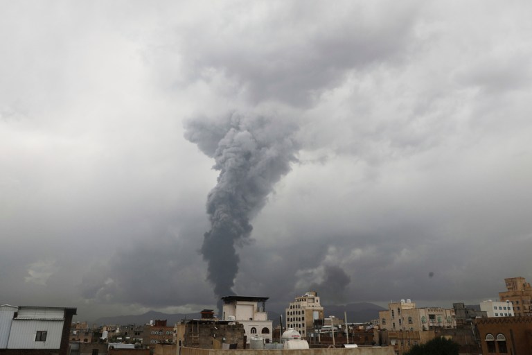 Smoke billows following Israeli airstrikes in multiple areas in Sanaa, Yemen, Sunday, Aug. 24, 2025.