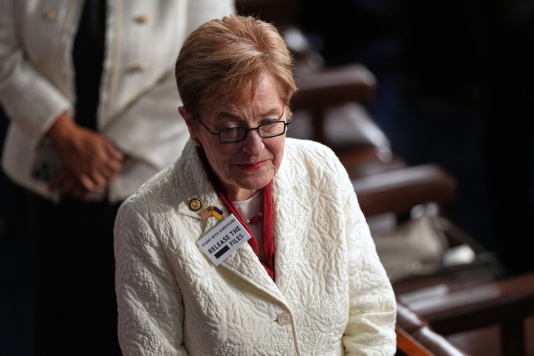 Rep. Marcy Kaptur, D-Ohio, arrives before President Donald Trump delivers the State of the Union address to a joint session of Congress in the House chamber at the U.S. Capitol in Washington, Tuesday, Feb. 24, 2026.