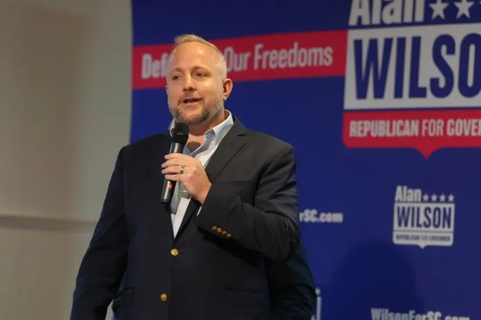 U.S. Rep. Russell Fry, R-S.C., listens to an audience question at a campaign event for Republicans vying in a special Senate primary to replace Sen. Lindsey Graham, R-S.C., Thursday, Aug. 6, 2026, in Charleston, S.C.