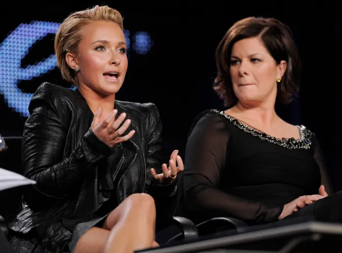 FILE - Hayden Panettiere, star of "The Amanda Knox Story," is pictured with Marcia Gay Harden during the A&E Networks Television Critics Association winter press tour in Pasadena, Calif., on Jan. 7, 2011. (AP Photo/Chris Pizzello, File)