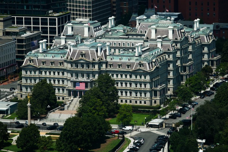 The Eisenhower Executive Office Building is seen from the Washington Monument, Monday, Aug. 17, 2026, in Washington. (AP Photo/Julia Demaree Nikhinson)