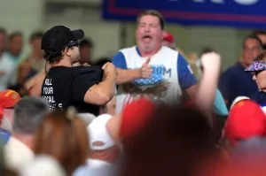 Trump rally security ejects protester wearing ‘kill your local pedophile’ shirt