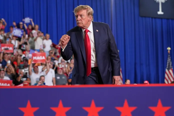 President Donald Trump speaks at a campaign rally for Sen. Darline Graham, R-S.C., at the Myrtle Beach Convention Center in Myrtle Beach, S.C., Friday, Aug. 21, 2026.