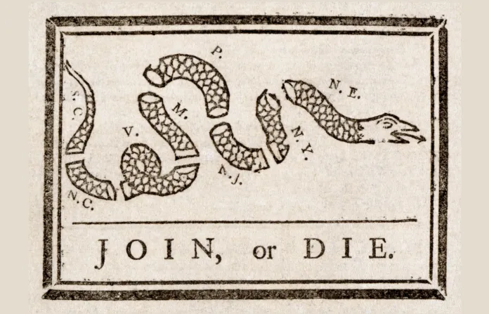 Cartoon from Benjamin Franklin’s Pennsylvania Gazette, May 9, 1754.
