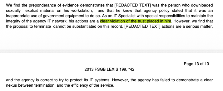 An excerpt from a decision by the Foreign Service board.