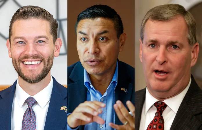 Left to right: Republican Max Engling, Secretary of State 
Diego Morales, Former Indianapolis Mayor Greg Ballard. (AP photos)