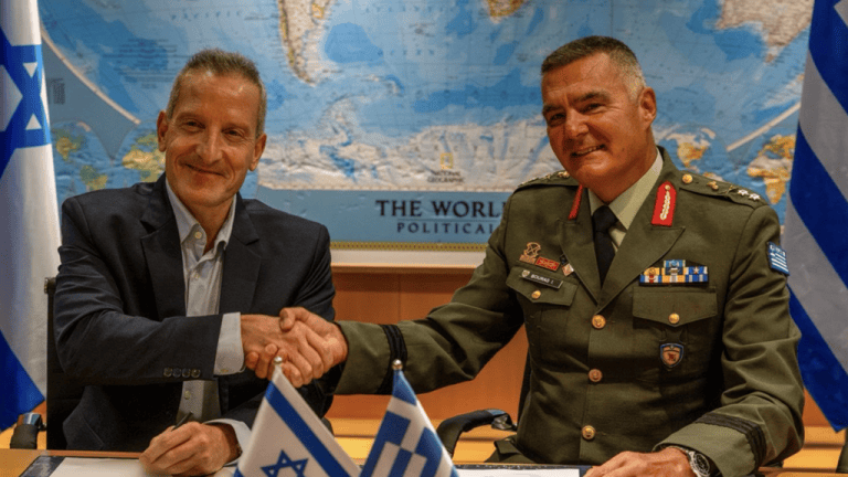 Israeli defense ministry handout, Israeli Maj. Gen. Amir Baram and Greek Maj. Gen. Ioannis Bouras