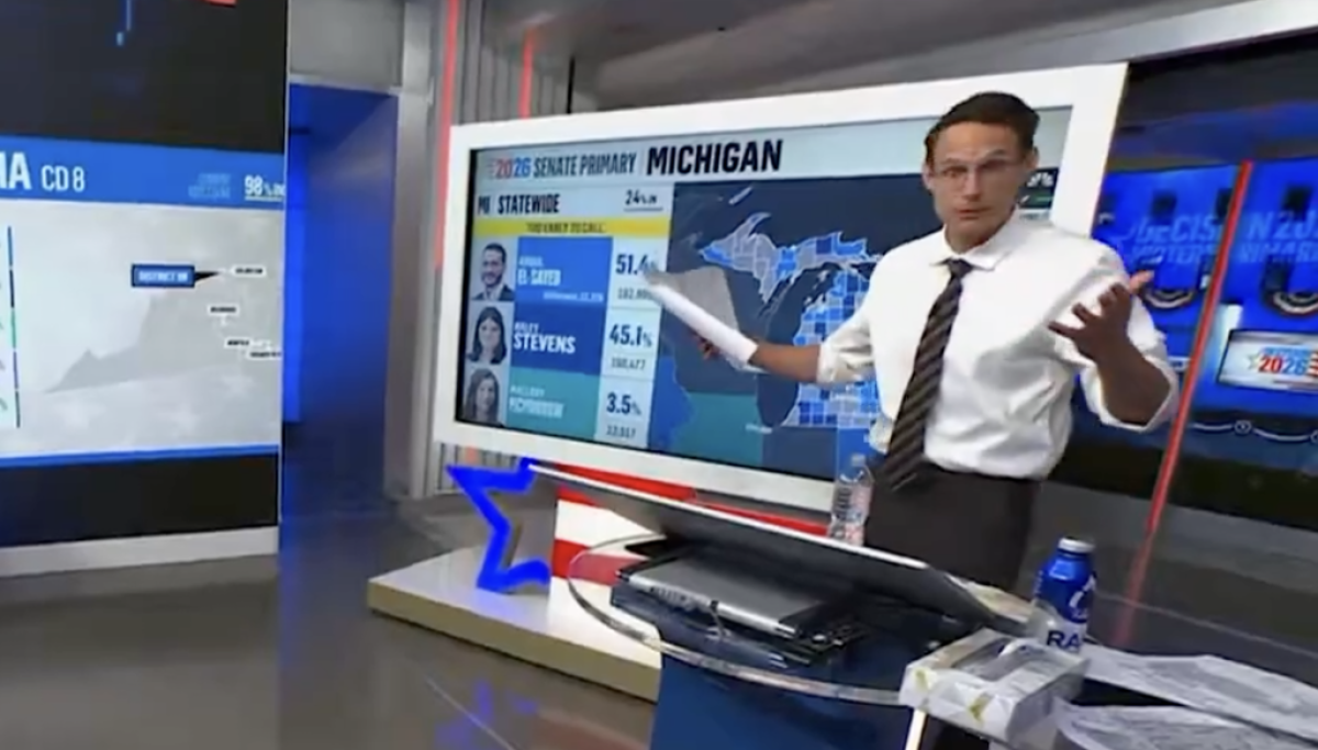 NBC News's Steve Kornacki makes a splash as he spills water on air