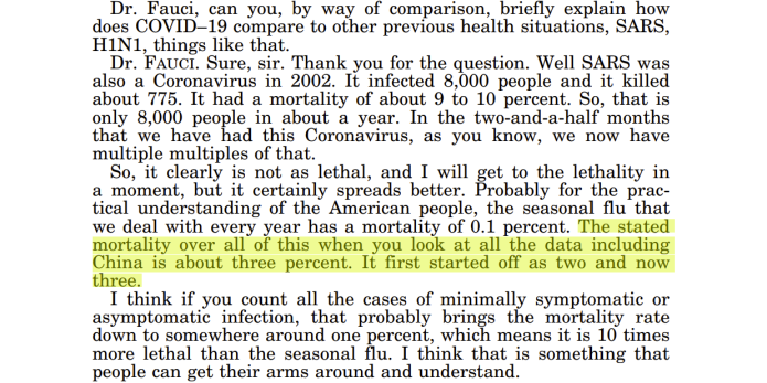 
Transcript of Fauci’s testimony before the House Oversight and Government Reform Committee on March 11, 2020. (U.S. House of Representatives)