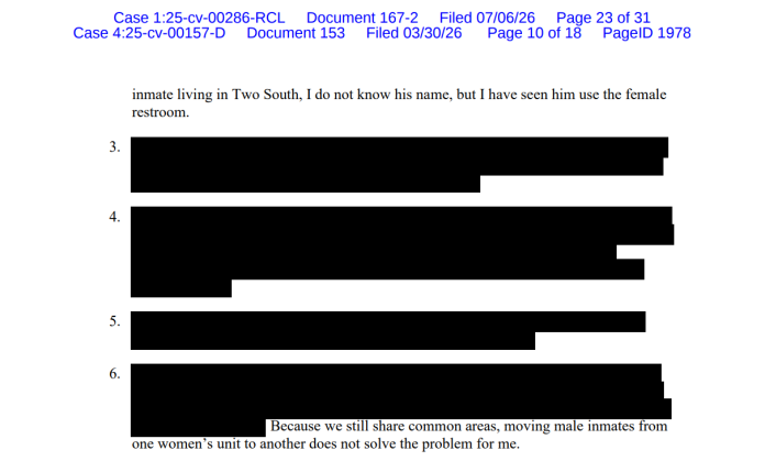 Heavily redacted exhibits, entered as an intervention filing in the Jane Doe case, came directly from the Fleming docket. (Jane Doe v. Blanche)