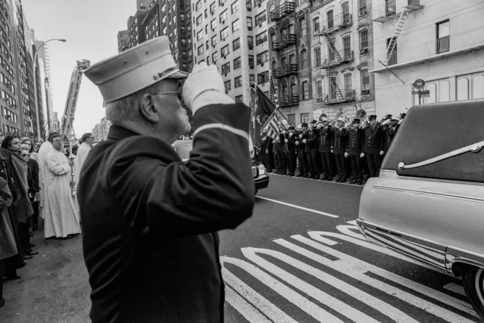 A funeral for a New York City firefighter who was killed during the 9/11 terrorist attacks.