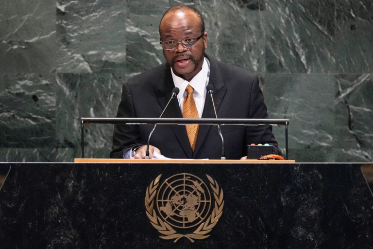 Eswatini King Mswati III addresses the 80th session of the United Nations General Assembly.
