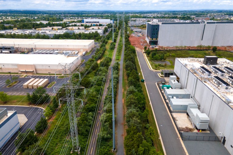 High-voltage transmission lines.