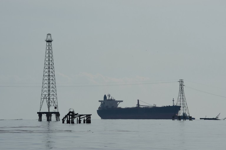 An oil tanker is anchored in Lake Maracaibo in Cabimas, Venezuela, Monday, Aug. 31, 2026.