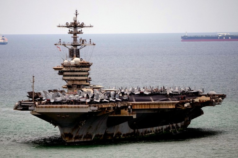 The U.S. Navy aircraft carrier USS Abraham Lincoln arrives at the port in Laem Chabang, Chonburi, Thailand, Wednesday, Sept. 2, 2026. (AP Photo/Sakchai Lalit)