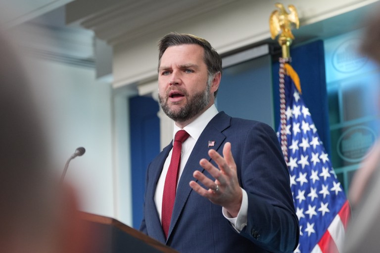 Vice President JD Vance speaks with reporters.