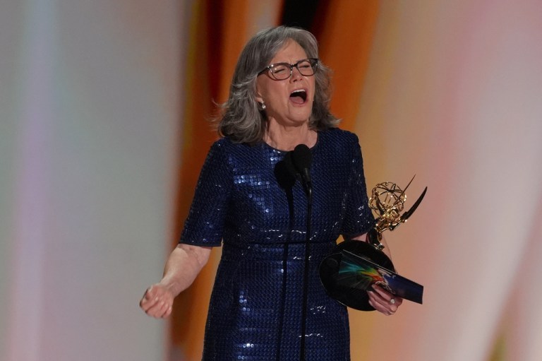 Sally Field accepts the award for outstanding lead actress in a limited or anthology series or movie for "Remarkably Bright Creatures" during the 78th Emmy Awards.