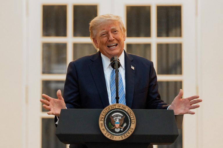 President Donald Trump speaks during a dinner in the Rose Garden of the White House, Thursday, Sept. 17, 2026, in Washington.