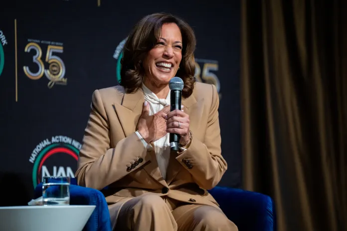 Former Vice President Kamala Harris speaks during the National Action Network Convention.