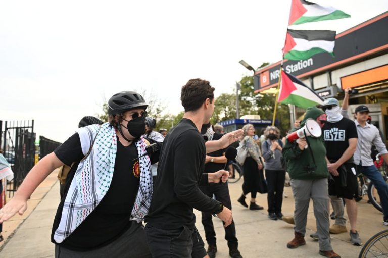 Pro Palestinian protesters at the Ed Sheeran concert in Philadelphia on Sept. 19, 2026.