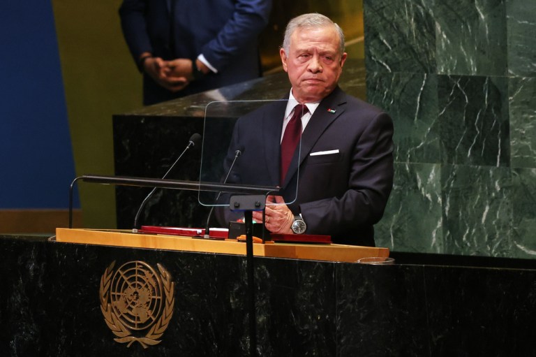 Jordan's King Abdullah II speaks during the 81st session of the United Nations General Assembly at United Nations headquarters, Tuesday, Sept. 22, 2026. (AP Photo/Heather Khalifa)