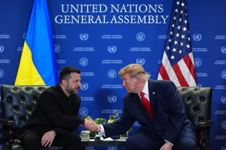 President Donald Trump meets with Ukraine's President Volodymyr Zelenskyy during the United Nations General Assembly