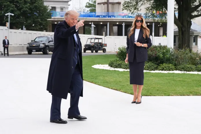 President Donald Trump and first lady Melania Trump walk to board Marine One at The White House, Wednesday Sept. 23, 2026, in Washington, enroute to Joint Base Andrews to greet Chinese President Xi Jinping and his wife Peng Liyuan, on their arrival. (AP Photo/Jacquelyn Martin)