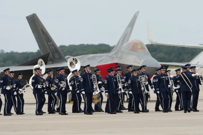 A military band moves into position before President Donald Trump and first lady Melania Trump greet Chinese President Xi Jinping and his wife Peng Liyuan at Joint Base Andrews, Md., Wednesday, Sept. 23, 2026.(AP Photo/Alex Brandon)