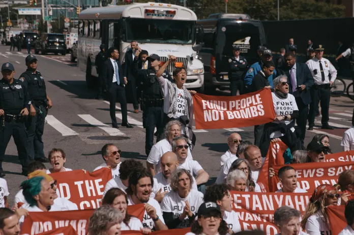 Protestors outside the United Nations
