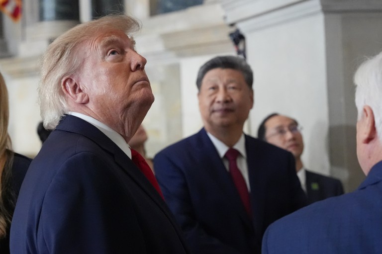 President Donald Trump, China's President Xi Jinping with Bradford Wilson, Archivist of the United States, tour the National Archives.