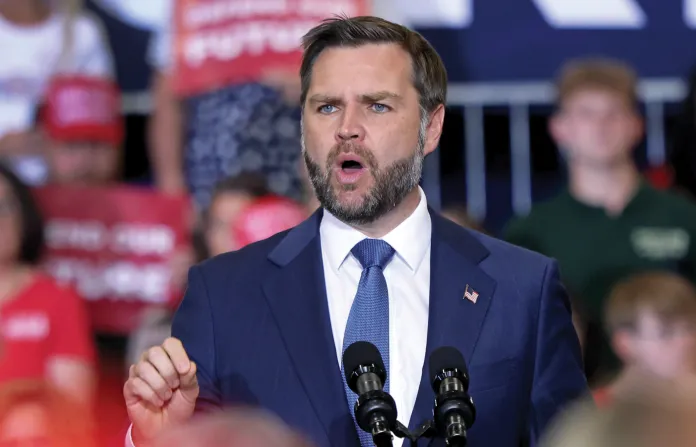 Vice President JD Vance, ‘Hamiltonian’ economics advocate, speaks in Council Bluffs, Iowa, Sept. 18, 2026. (Anna Moneymaker/AP)