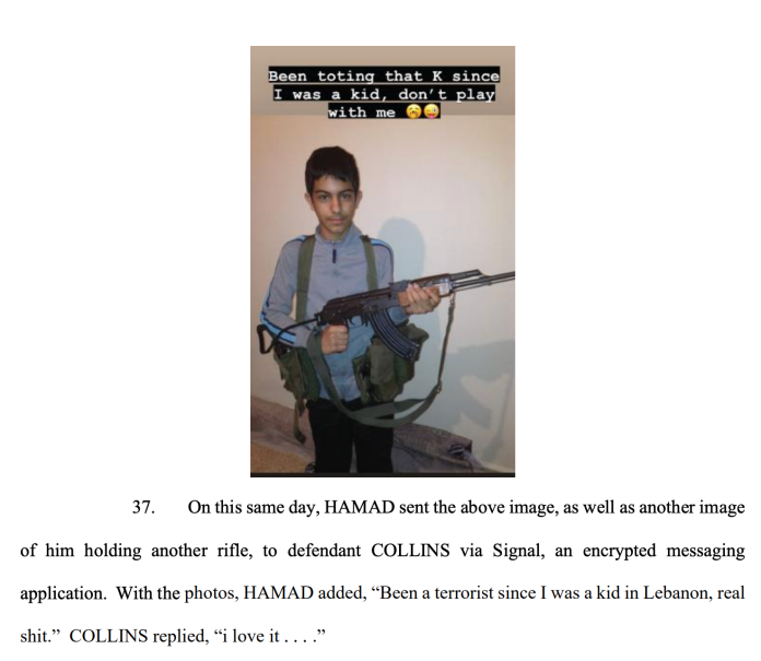 A DOJ superseding indictment describes Mohamad Amad allegedly calling himself a terrorist. (Image credit: Department of Justice)