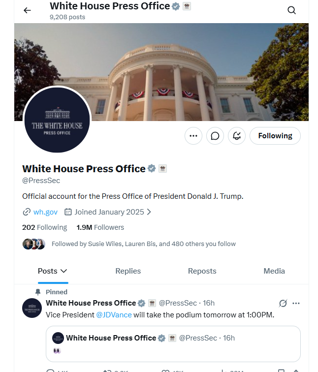 Screenshot of @PressSec on X