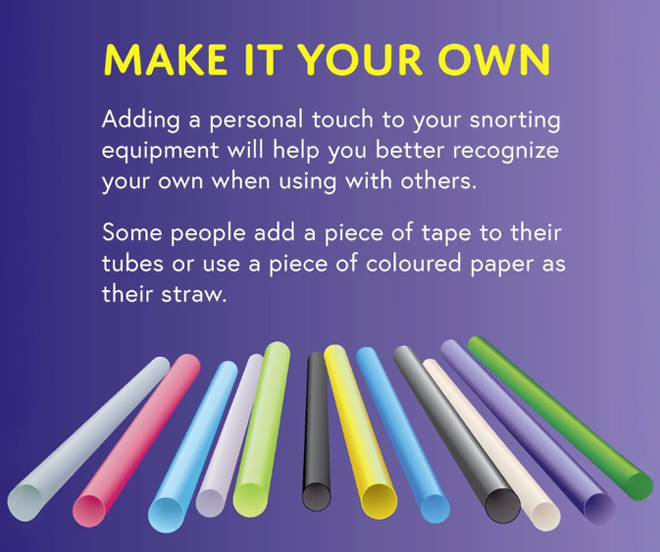 A leaflet by the Canadian AIDS Treatment Information Exchange. Parents in Ontario were infuriated to learn their children had access to 'safer snorting' kits at their school
