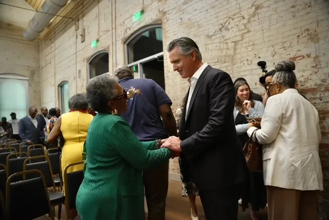 California Gov. Gavin Newsom meets with people in Alabama, Sept. 2, 2026. He will be in South Carolina on Sept. 3 and 4, 2026. (Provided by Gavin Newsom's team)