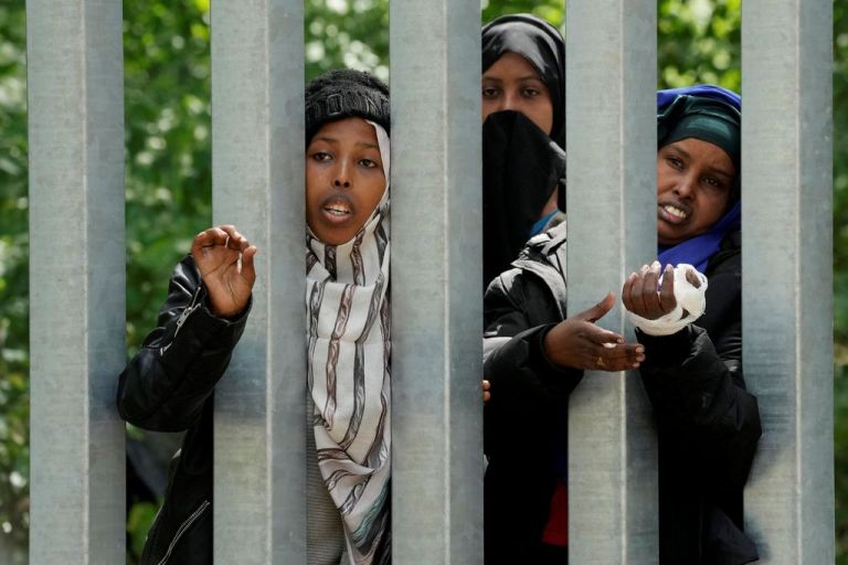 Migrants at the Polish border.