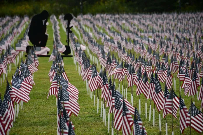 Flags at a 9/11 memorial
