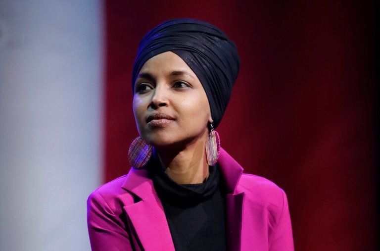 In this Jan. 31, 2020, file photo, Rep. Ilhan Omar, D-Minn., participates in a panel during a campaign event for Democratic presidential candidate Sen. Bernie Sanders in Clive, Iowa. Omar on Monday, June 15, announced the death of her father due to complications from COVID-19. In a statement, Omar said Nur Omar Mohamed died Monday. She gave no additional information. (AP Photo/Marcio Jose Sanchez, File)