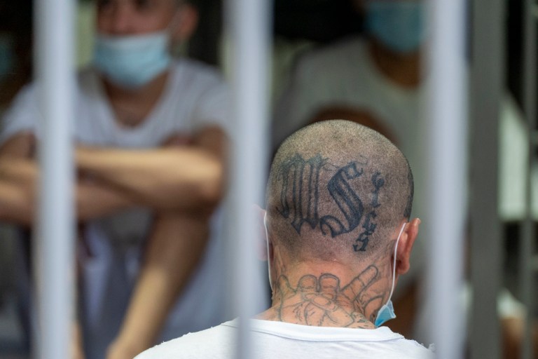 A prisoner with MS-13 gang tattoos