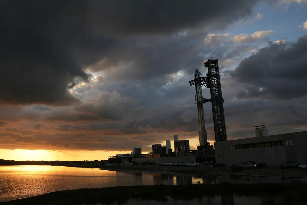 SpaceX's mega rocket Starship is prepared for a test flight from Starbase in Boca Chica, Texas, Monday, Oct. 13, 2025.