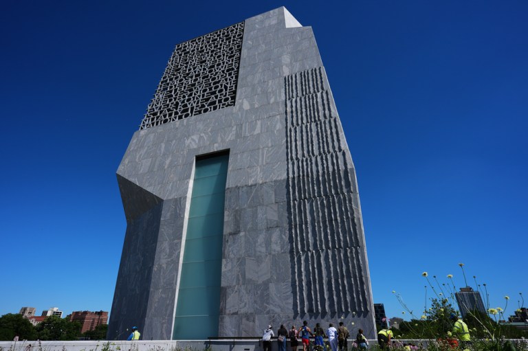 Visitors look to a museum building at the Obama Presidential Center, Friday, June 19, 2026, in Chicago.