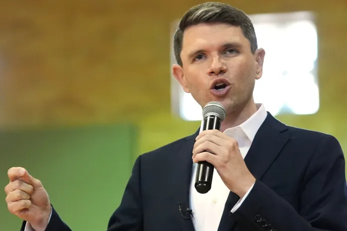 Democratic U.S. Senate candidate Texas state Rep. James Talarico speaks at a food drive at the Frederick Douglass Human Services and Justice Center, Wednesday, Sept. 9, 2026, in Dallas.