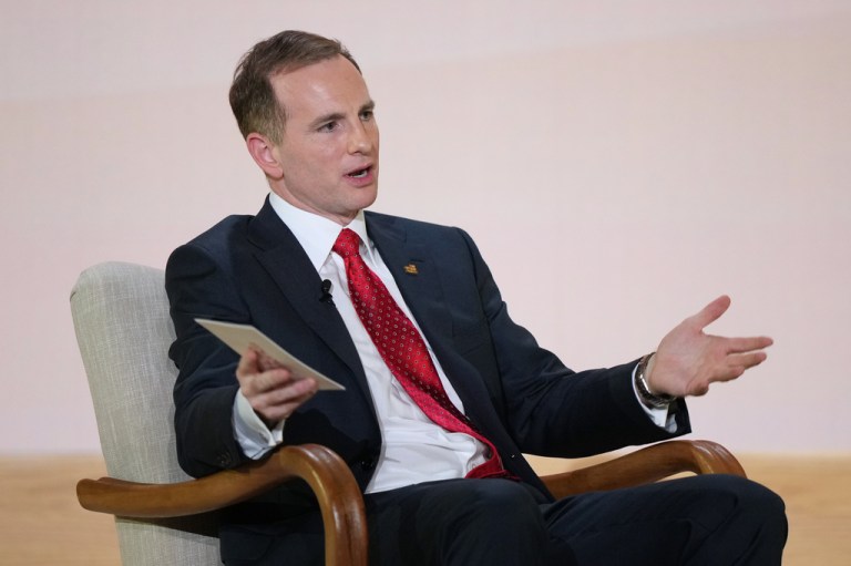 Joe Gebbia, co-founder of Airbnb, speaks during an event to mark the launch of the America.gov website, Tuesday, Sept. 29, 2026, in Washington.