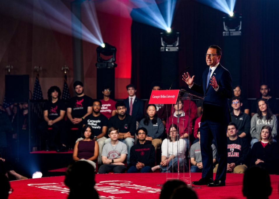 Pennsylvania Gov. Josh Shapiro talks during the announcement of Griffin Catalyst, Citadel Founder and CEO Ken Griffin gifting $3 billion to Carnegie Mellon University during the announcement of Carnegie Mellon University Miami Wednesday, Sept. 30, 2026, in Pittsburgh.