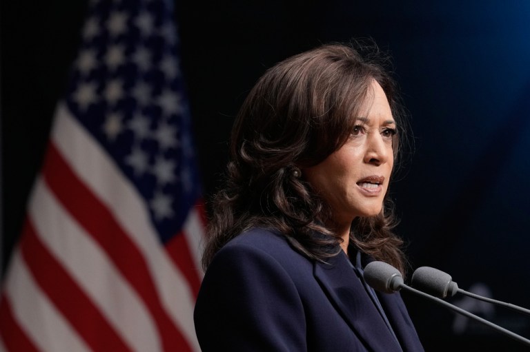 Former Vice President Kamala Harris speaks.