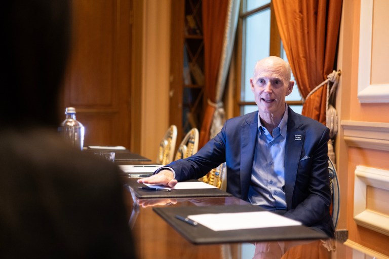 U.S. Sen. Rick Scott (R-FL) speaks during an interview.